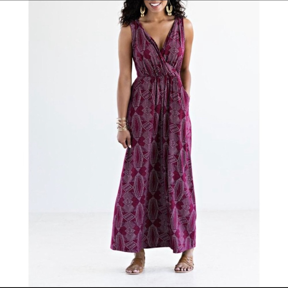 Mata Traders Catalina Maxi Dress Maroon w/ pockets